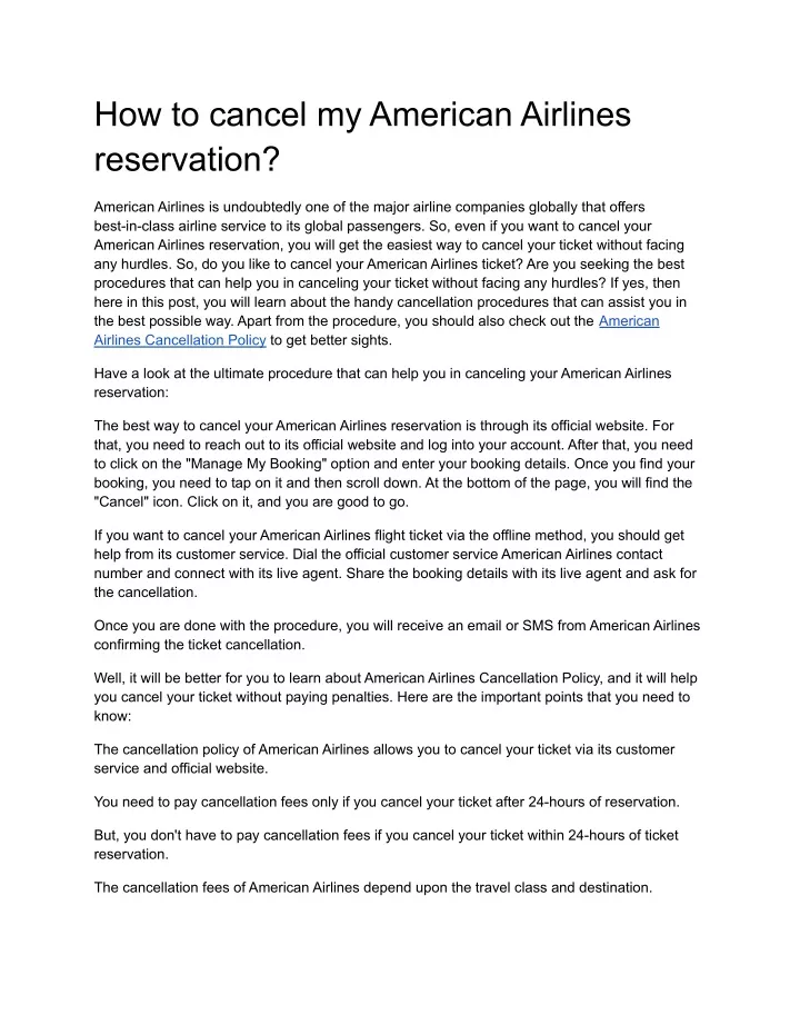 PPT How to cancel my American Airlines reservation PowerPoint