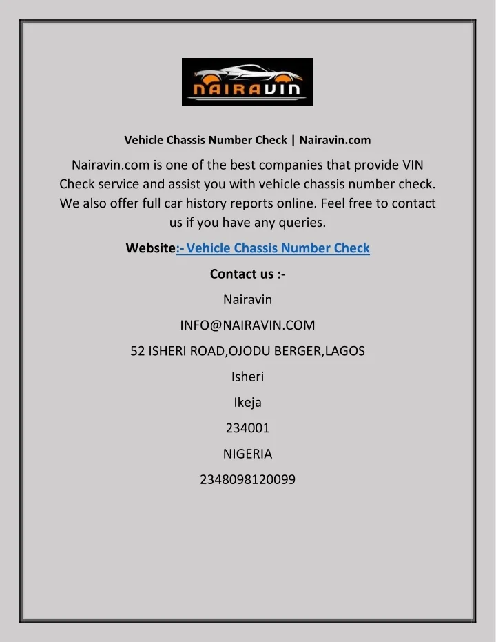 PPT Vehicle Chassis Number Check Nairavin PowerPoint Presentation