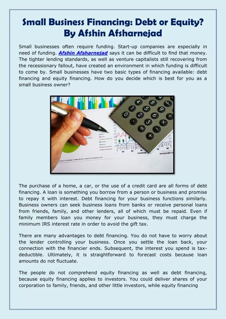 PPT - Afshin Afsharnejad - Small Business Financing Debt or Equity ...