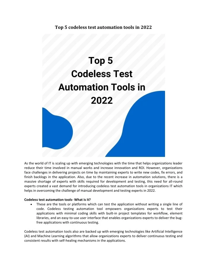 PPT - Top 5 Codeless Test Automation Tools in 2022 PowerPoint ...