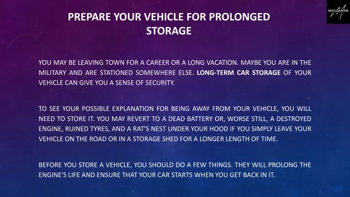 PPT - Prepare Your Vehicle for Prolonged Storage PowerPoint ...