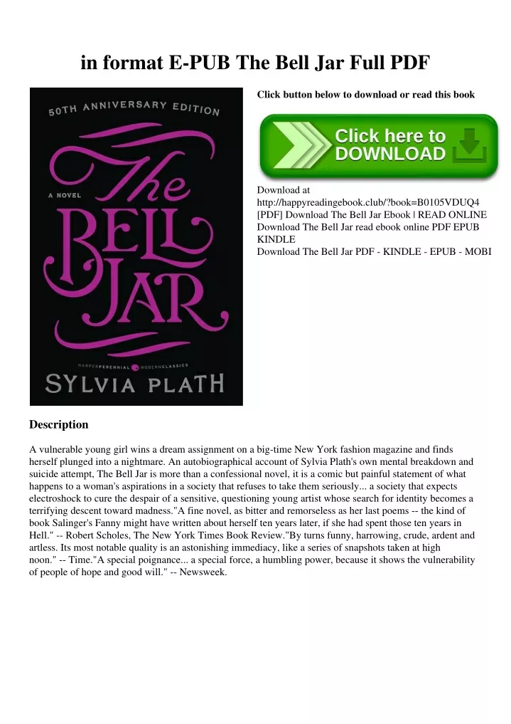 PPT in format EPUB The Bell Jar Full PDF PowerPoint Presentation