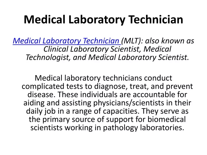 PPT - Medical Laboratory Technician Course PowerPoint Presentation ...