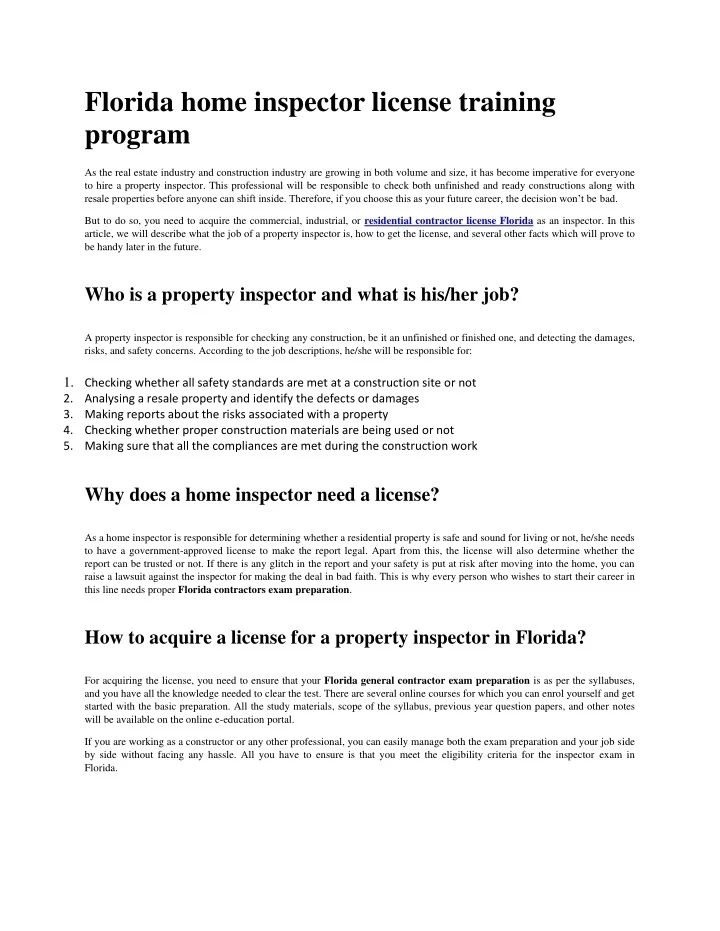 PPT Florida home inspector license training programconverted