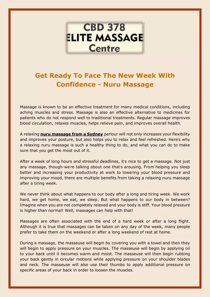 Ppt Get Ready To Face The New Week With Confidence Nuru Massage