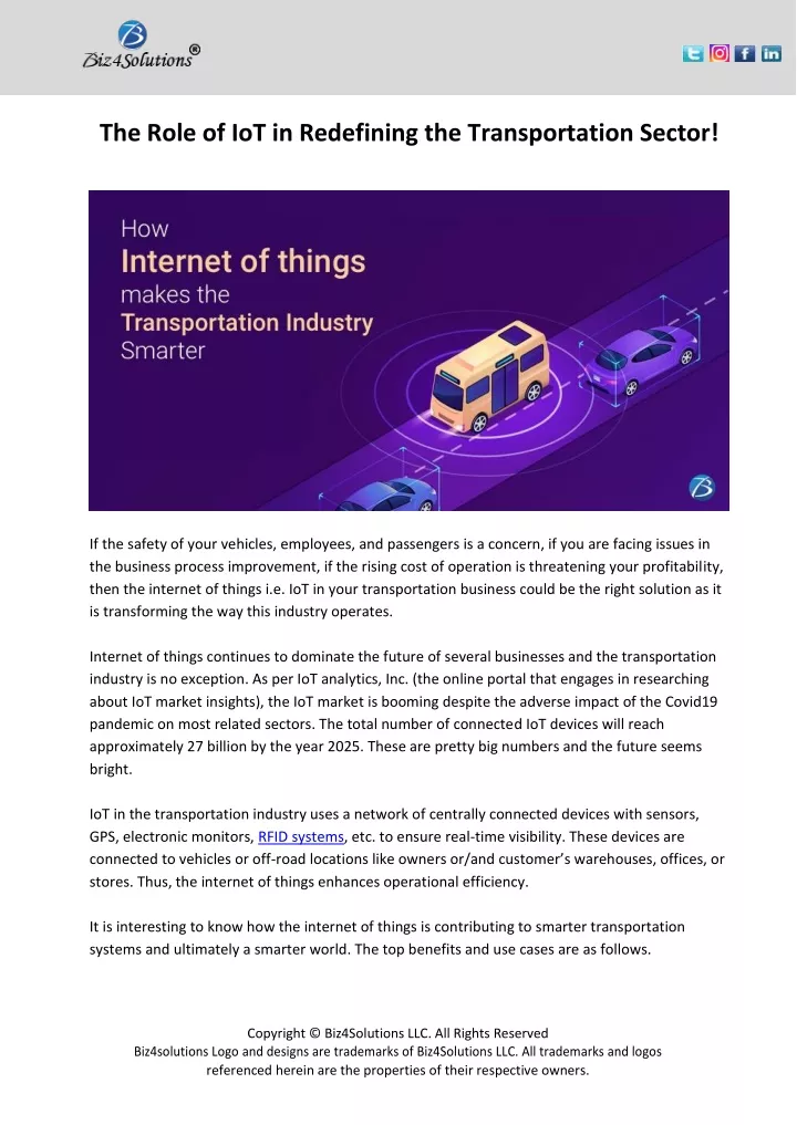 PPT - The Role Of IoT In Redefining The Transportation Sector ...