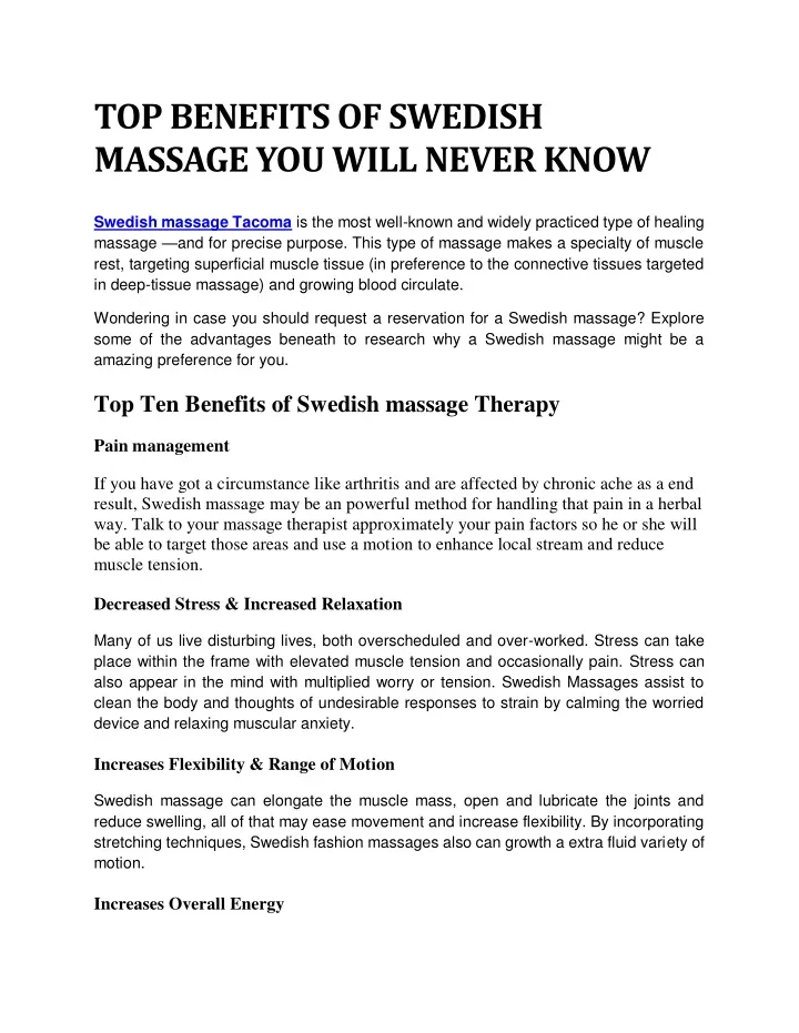 Ppt Top Benefits Of Swedish Massage You Will Never Know Powerpoint Presentation Id11151526