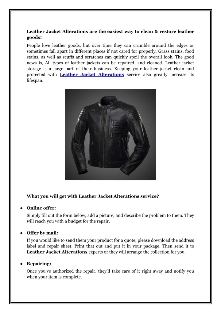 PPT Leather Jacket Alterations are the easiest way to clean & restore
