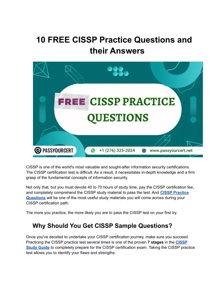 PPT - 10 FREE CISSP Practice Questions And Their Answers PowerPoint ...