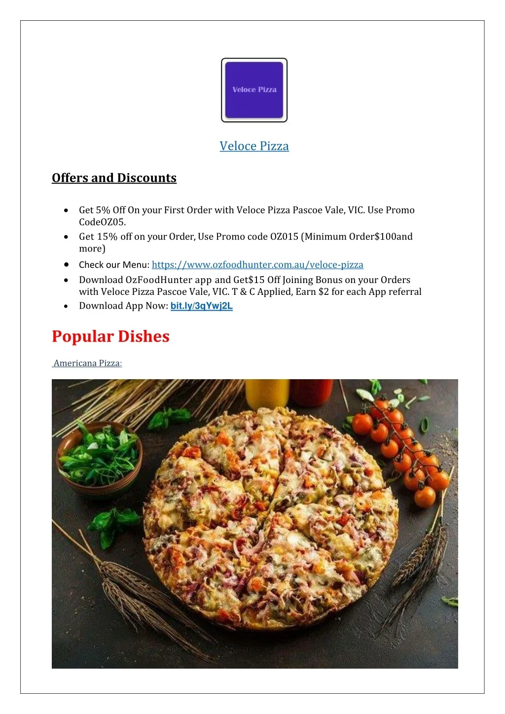 PPT 10 off Veloce Pizza Restaurant Menu Pascoe Vale,VIC PowerPoint