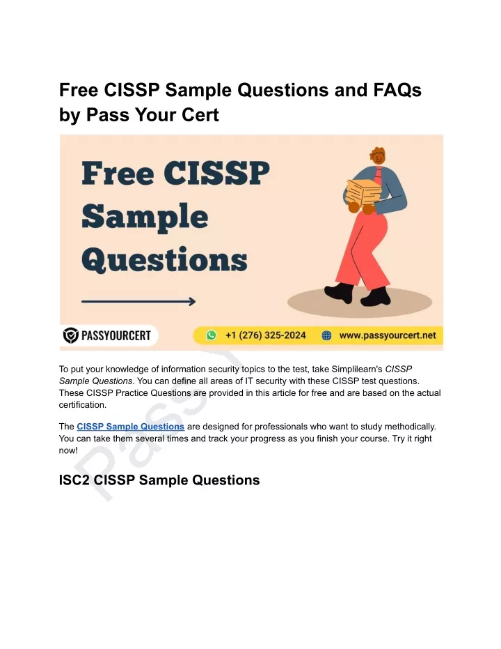 PPT Free CISSP Sample Questions and FAQ’s by Pass Your Cert