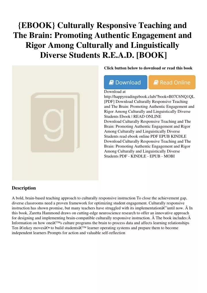 culturally responsive teaching and the brain ebook