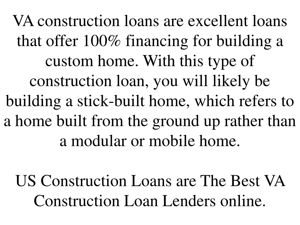 PPT The Best VA Construction Loan Lenders PowerPoint Presentation