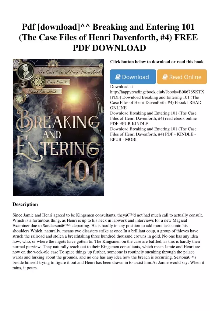 PPT Pdf [download]^^ Breaking and Entering 101 (The Case Files of