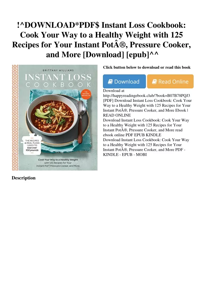 PPT - !^DOWNLOAD*PDF$ Instant Loss Cookbook Cook Your Way to a Healthy