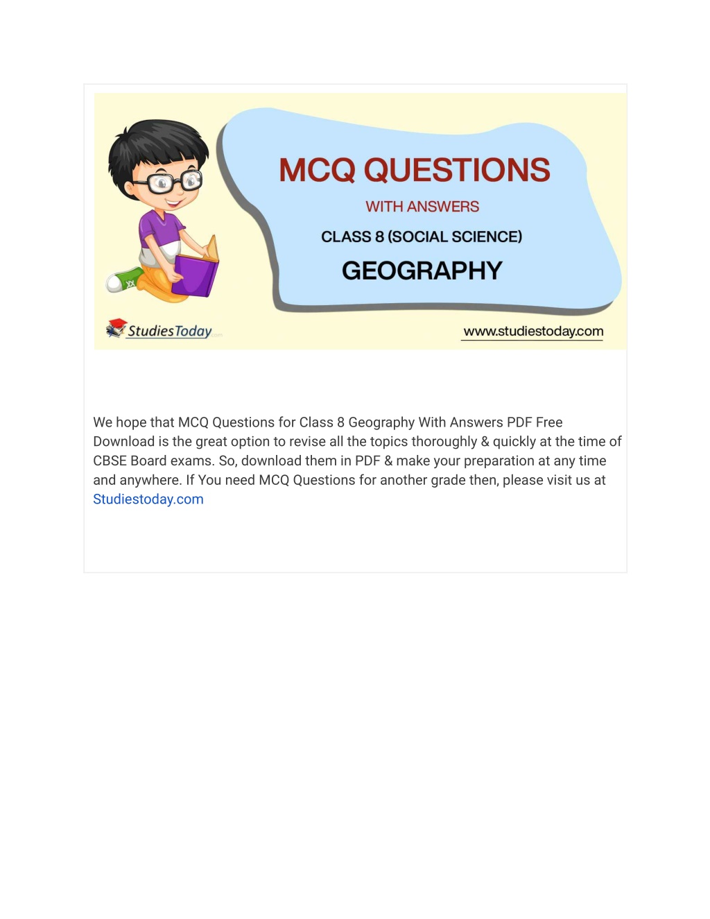 PPT - MCQs Class 8 Geography With Answers PDF Download PowerPoint ...