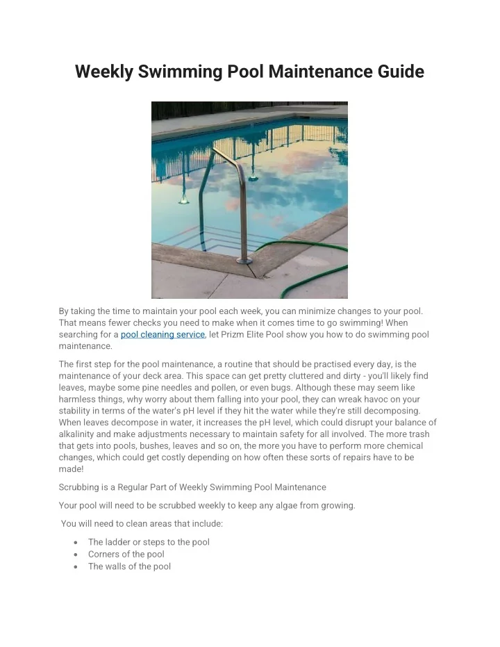 PPT Weekly Swimming Pool Maintenance Guide PowerPoint Presentation
