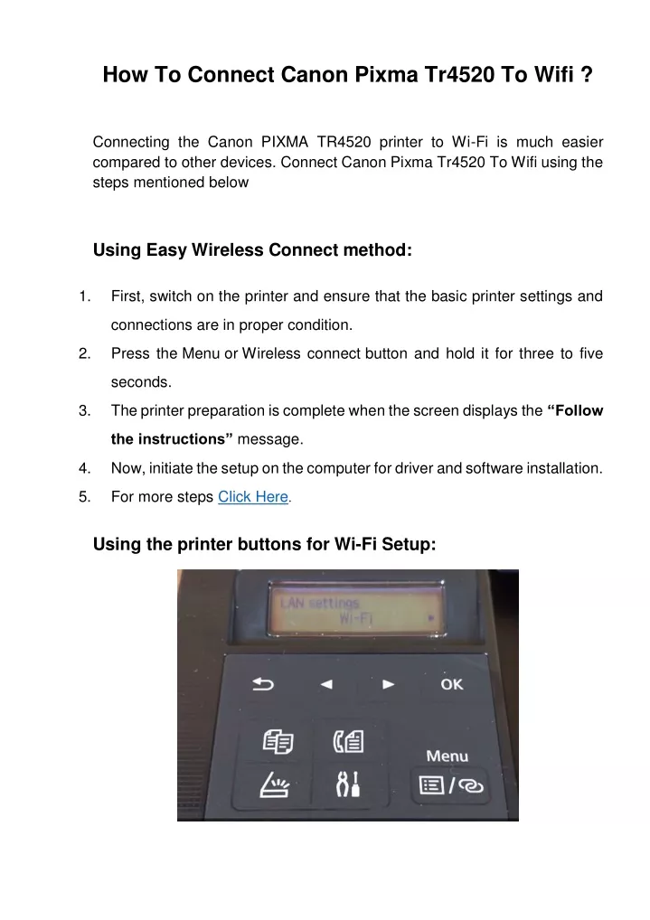 connecting canon pixma tr4520 printer to wifi