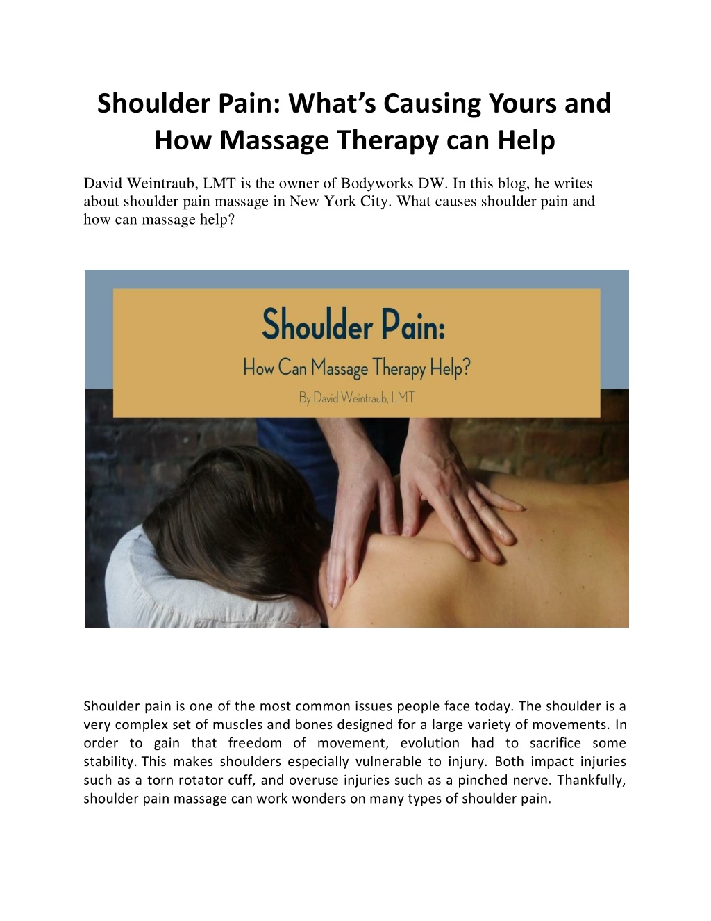 PPT - Shoulder Pain: What’s Causing Yours and How Massage Therapy can ...