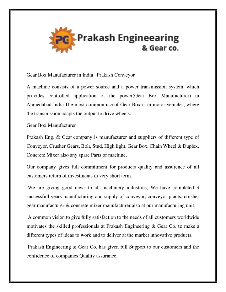 ppt-gear-box-manufacturer-in-india-prakash-conveyor-powerpoint