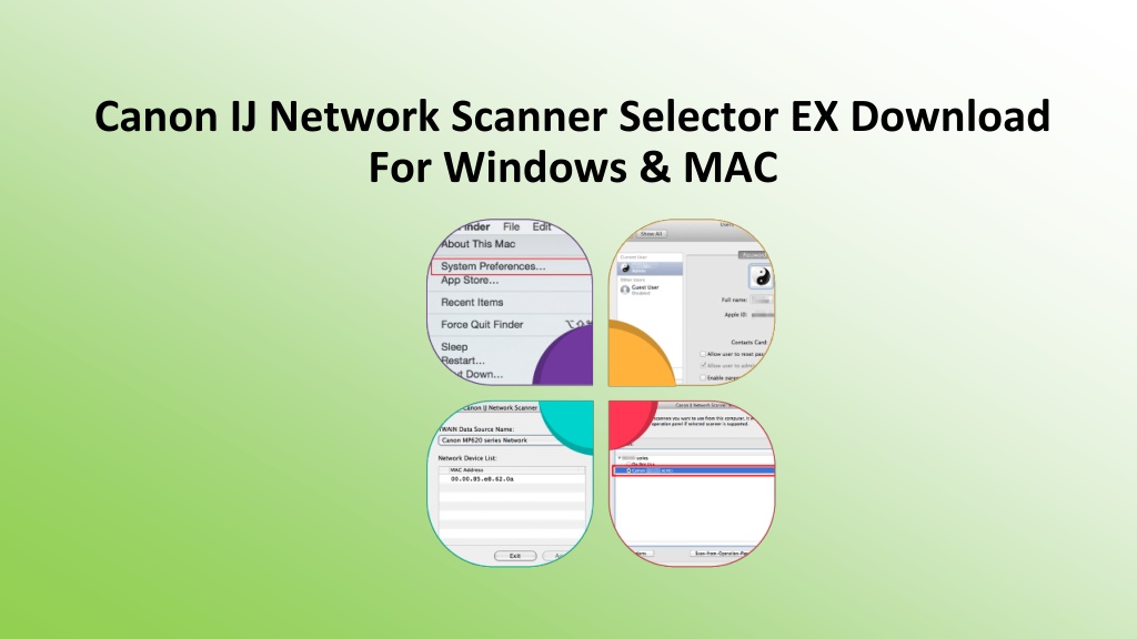 ij network scanner selector ex menu and setting screen