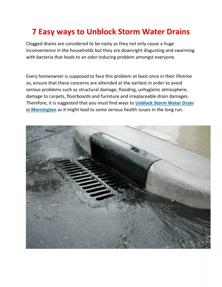 PPT 7 Easy ways to unblock storm water drains PowerPoint Presentation