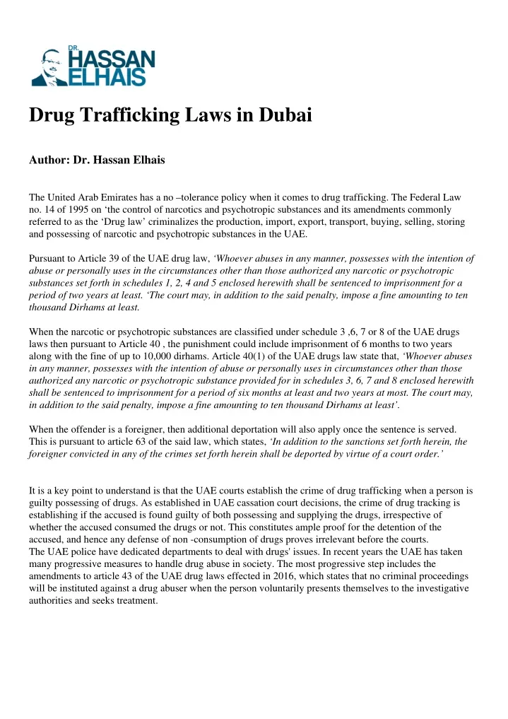 PPT Drug Trafficking Laws in Dubai PowerPoint Presentation, free