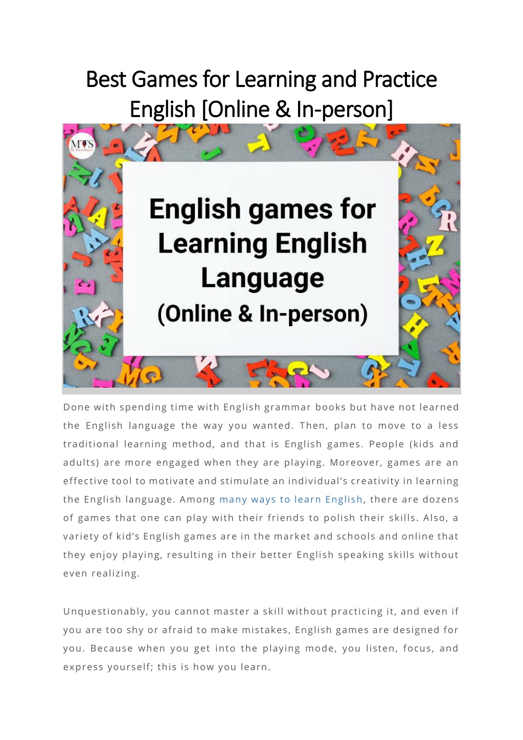 Ppt Best Games For Learning And Practice English Online And In Person