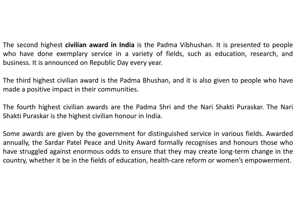 PPT - The Most Valuable Civilian Awards are the most prestigious awards ...