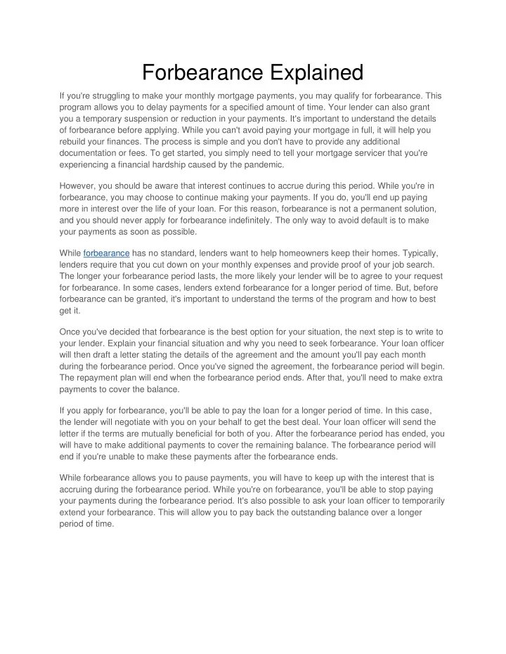 PPT Forbearance Explained PowerPoint Presentation, free download ID