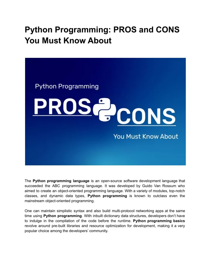 Ppt Python Programming Pros And Cons You Must Know About Powerpoint Presentation Id11172947 9347