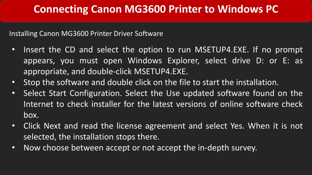 Ppt How To Setup Canon Mg3600 Wireless Printer Support Care Powerpoint Presentation Id 5382