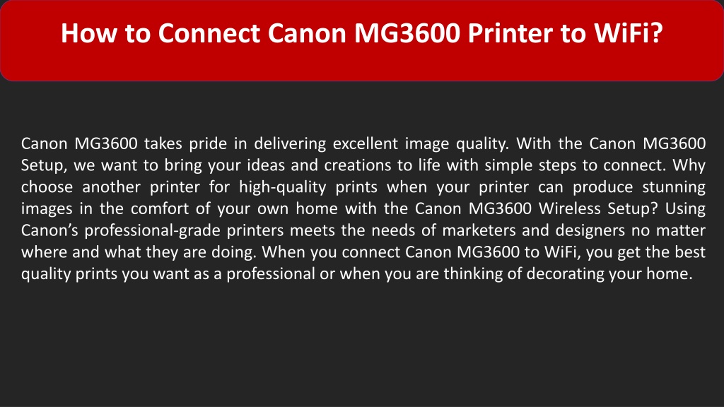 PPT How to Setup Canon MG3600 Wireless Printer Support Care