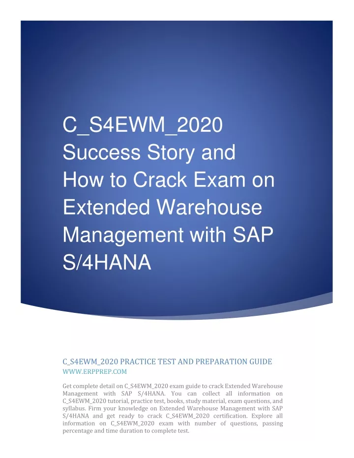 C-S4EWM-2020 Valid Exam Testking