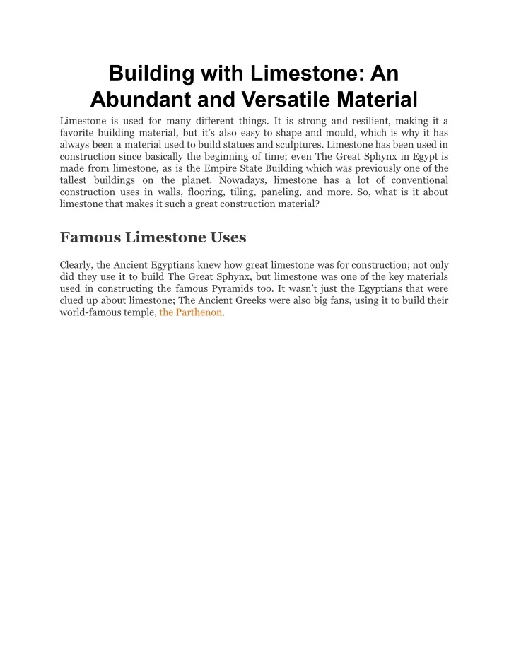 PPT Building with Limestone_ An Abundant and Versatile Material PowerPoint Presentation ID