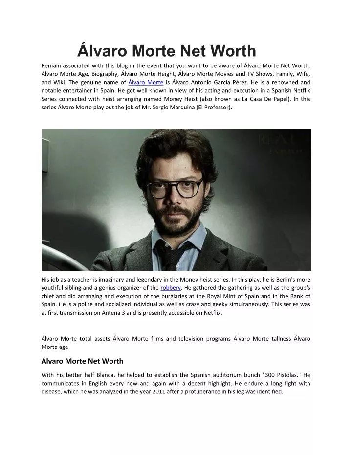 PPT Álvaro Morte Net Worth PowerPoint Presentation, free download