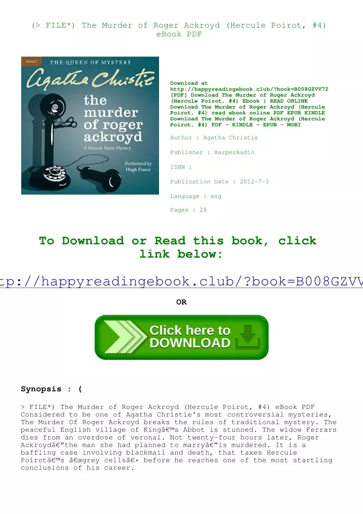 PPT - ( > FILE*) The Murder of Roger Ackroyd (Hercule Poirot #4) eBook