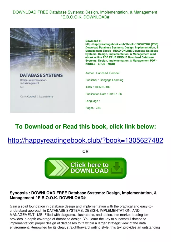 Database Systems Design Implementation And Management Pdf Free Download