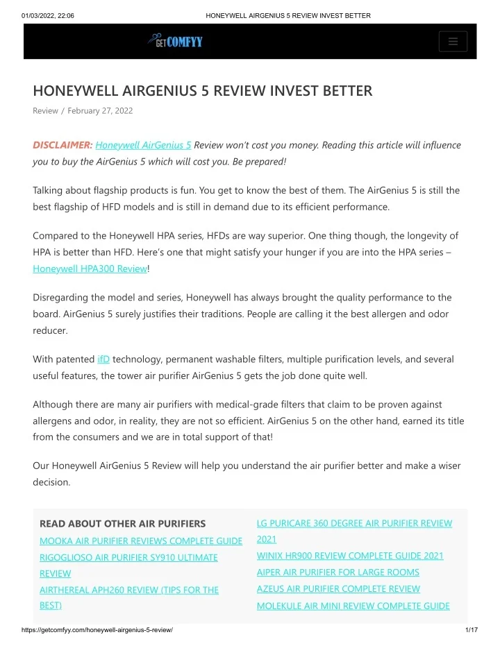 PPT HONEYWELL AIRGENIUS 5 REVIEW INVEST BETTER PowerPoint 