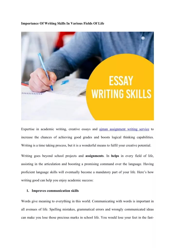 PPT - Importance Of Writing Skills In Various Fields Of Life PowerPoint ...