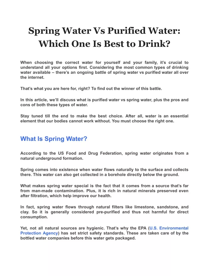 PPT - Spring Water Vs Purified Water: Which One Is Best to Drink ...