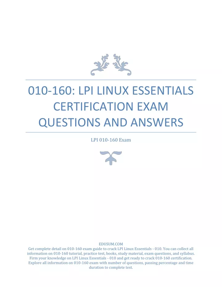 PPT - 010-160: LPI Linux Essentials Certification Exam Questions And ...