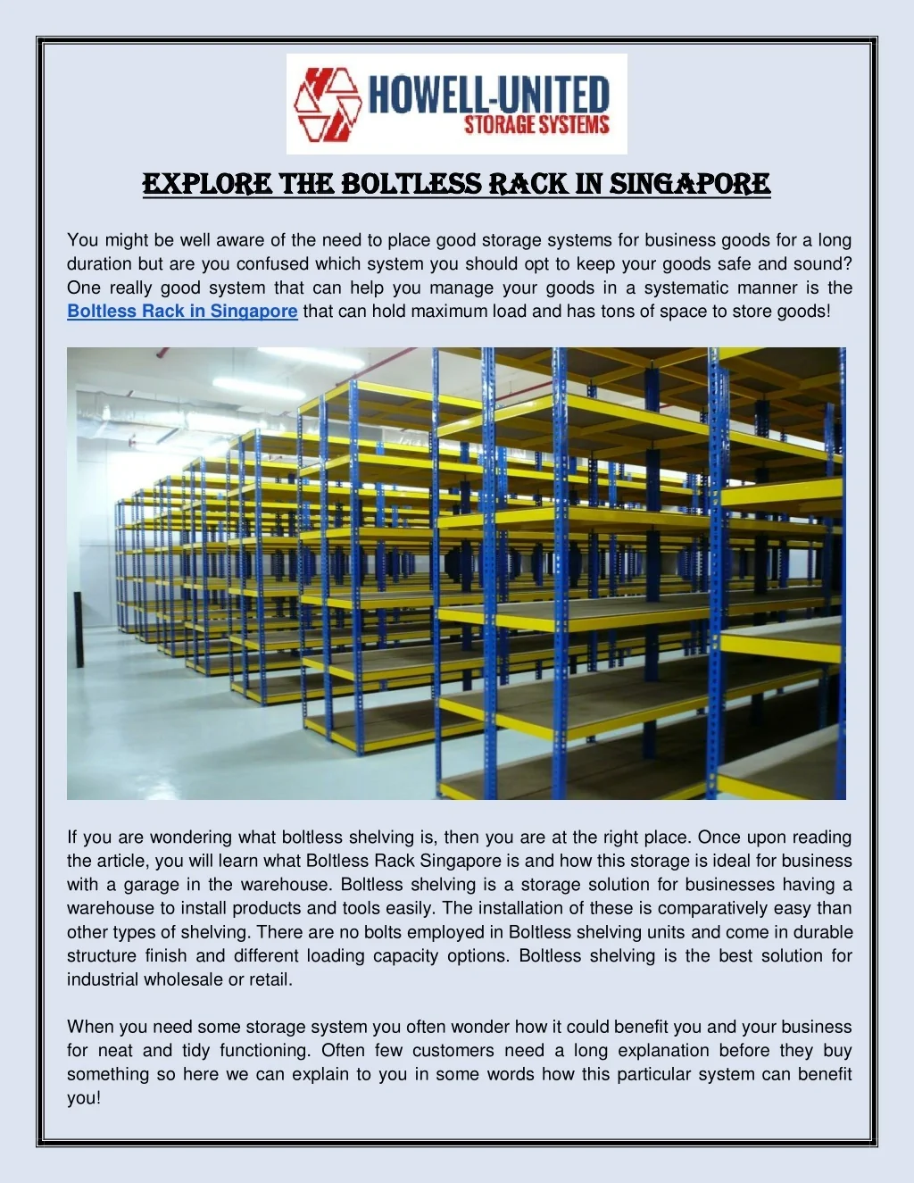 PPT Boltless Rack in Singapore Howell United PowerPoint