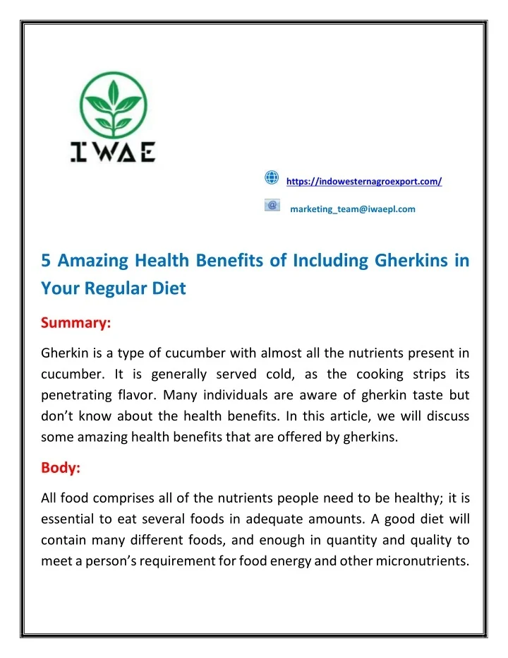 PPT Amazing Health Benefits of Including Gherkins in Your Regular