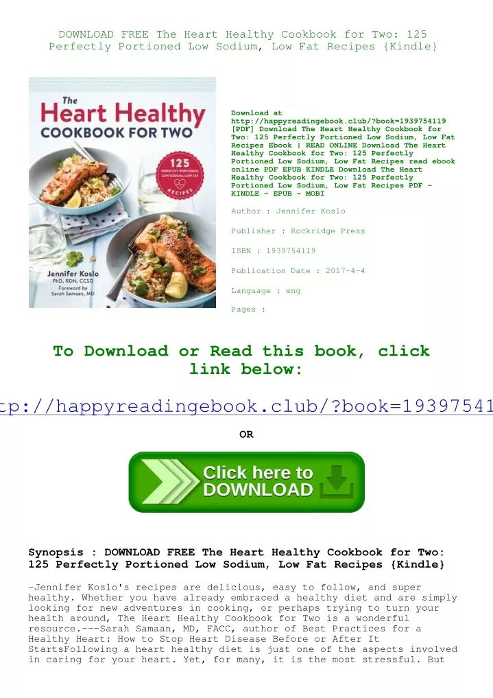 Ppt download free the heart healthy cookbook for two 125 perfectly