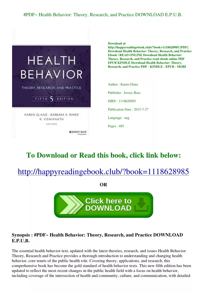 PPT - #PDF~ Health Behavior Theory Research And Practice DOWNLOAD E.P.U ...