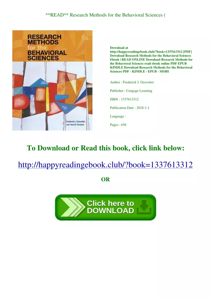 PPT - ^*READ^* Research Methods For The Behavioral Sciences