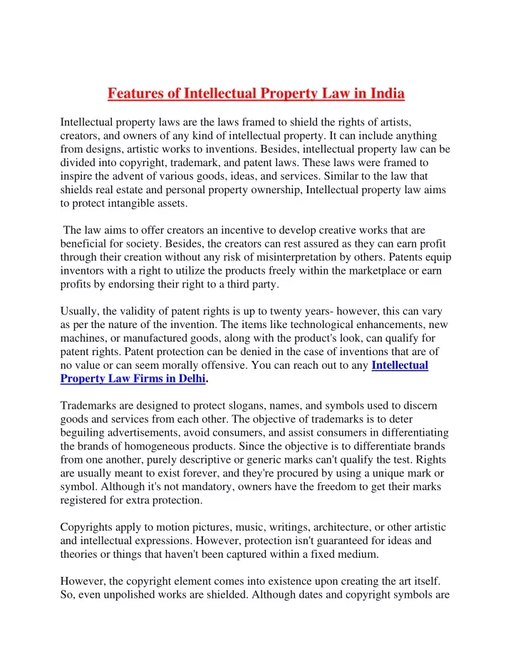 Intellectual Property Law In India