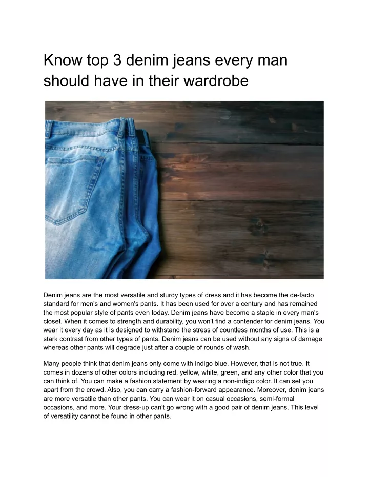 PPT - Know top 3 denim jeans every man should have in their wardrobe ...