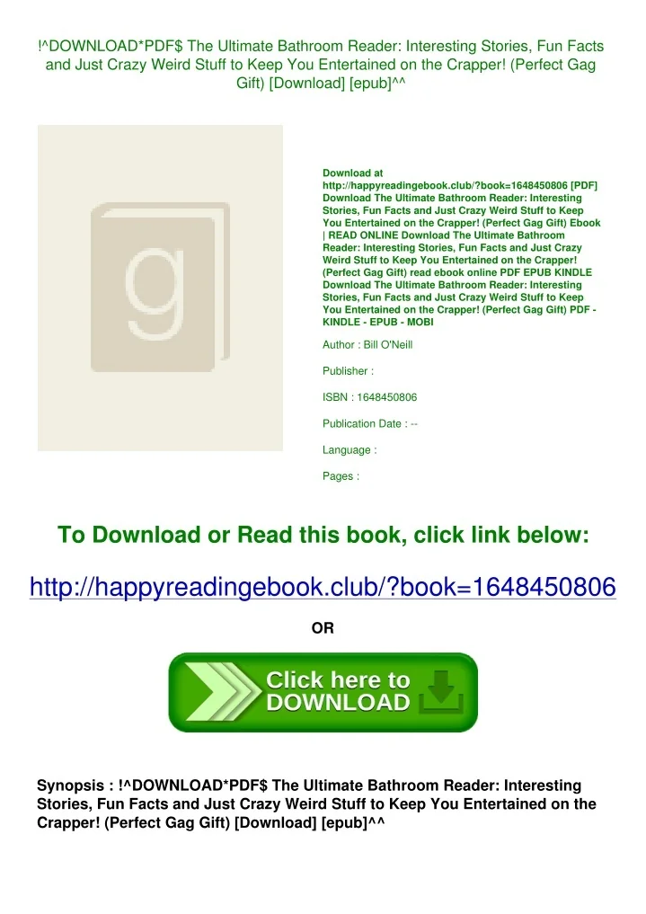 PPT !^DOWNLOAD*PDF The Ultimate Bathroom Reader Interesting Stories